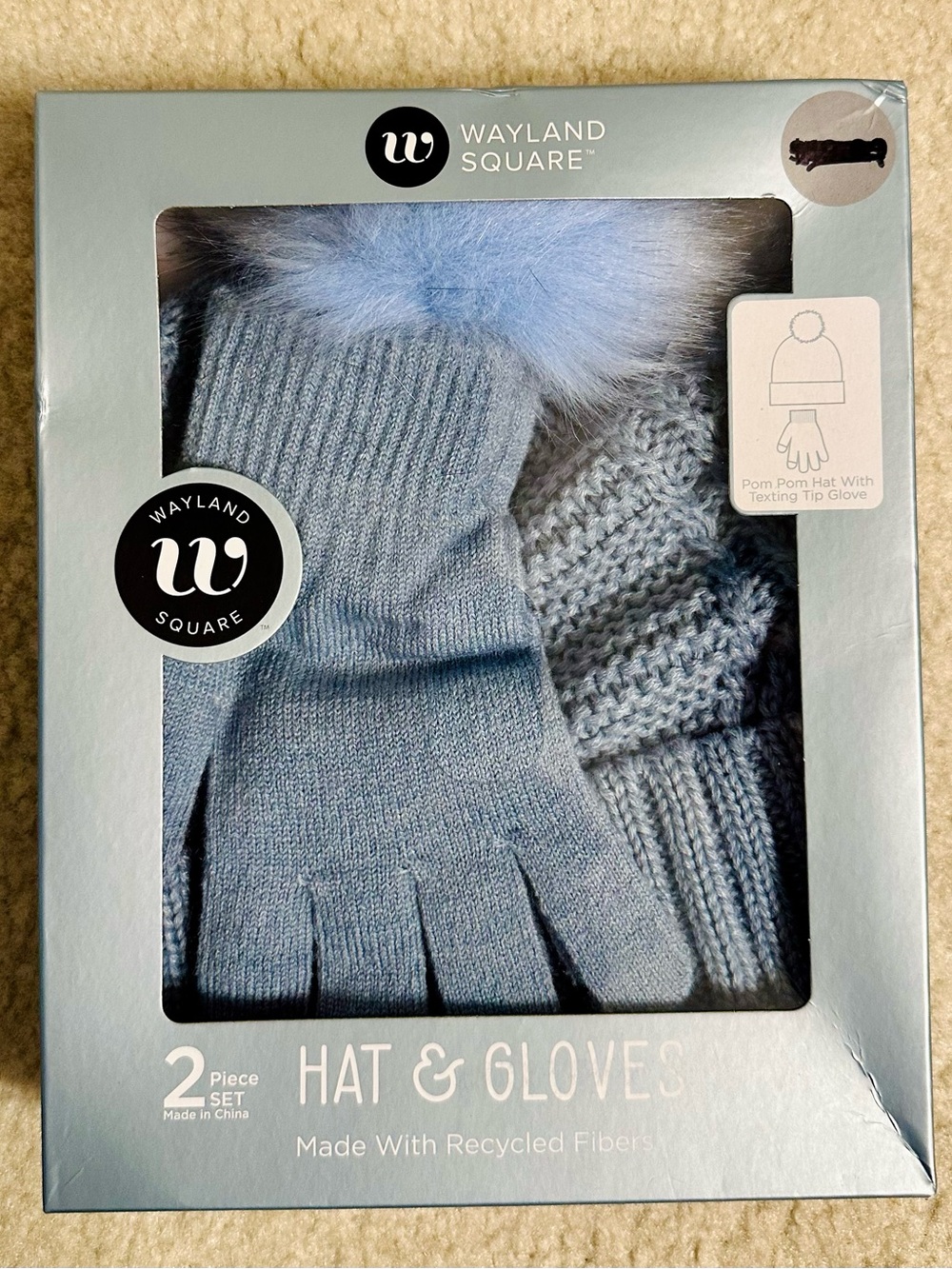 Women's Blue Pom-Pom Hat & Glove Set